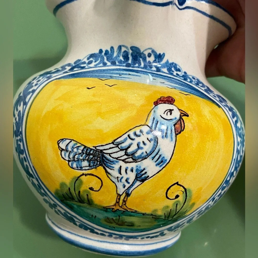 🖤 Italian Ceramic Rooster Chicken Pitcher Hand Painted Italy (Marked) - Picture 9 of 14